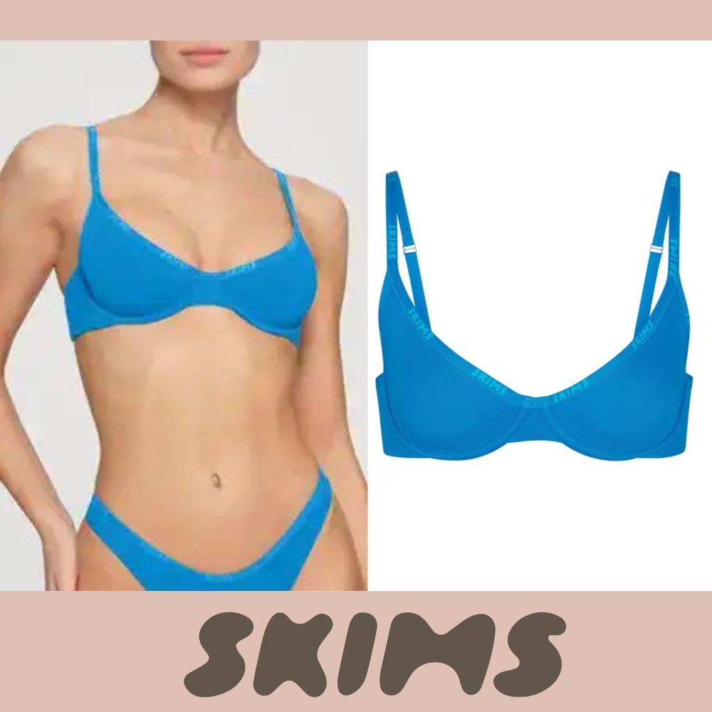 NWT SKIMS [ 44DDDD ] Cotton Logo Underwire‎ Demi Bra in Mykonos Blue U1615